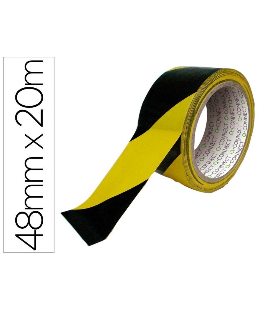 Cinta adhesiva q-connect de seguridad amarilla y negra 20 mt x 48 mm PACK 6 UNIDADES - Imagen 2