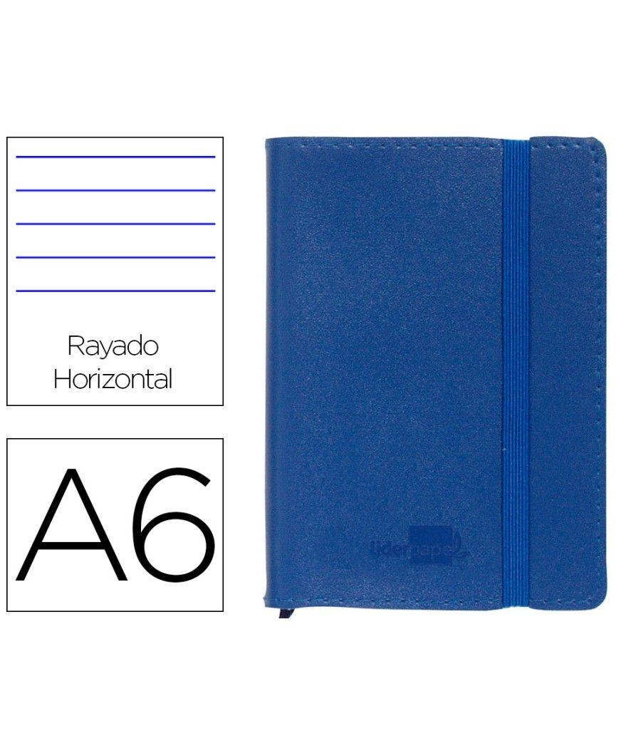 Libreta liderpapel simil piel a6 120 hojas 70g/m2 horizontal sin margen azul - Imagen 2