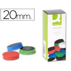 Imanes para sujecion q-connect ideal para pizarras magnéticas20 mm colores surtidos -caja de 10 imanes