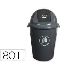 Papelera contenedor q-connect plástico con tapadera 80l color gris 450x760 mm