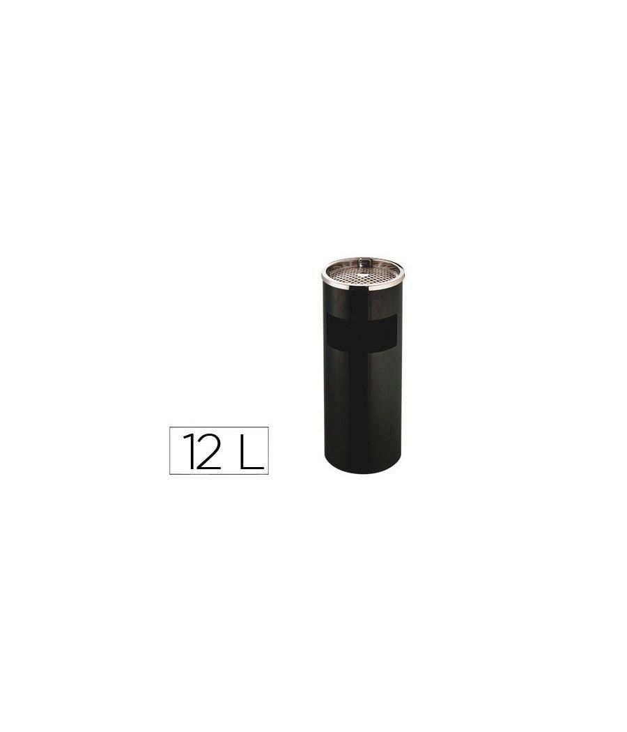 Cenicero papelera metélico q-connect con recogecolillas negro 61,5x25 cm - Imagen 2
