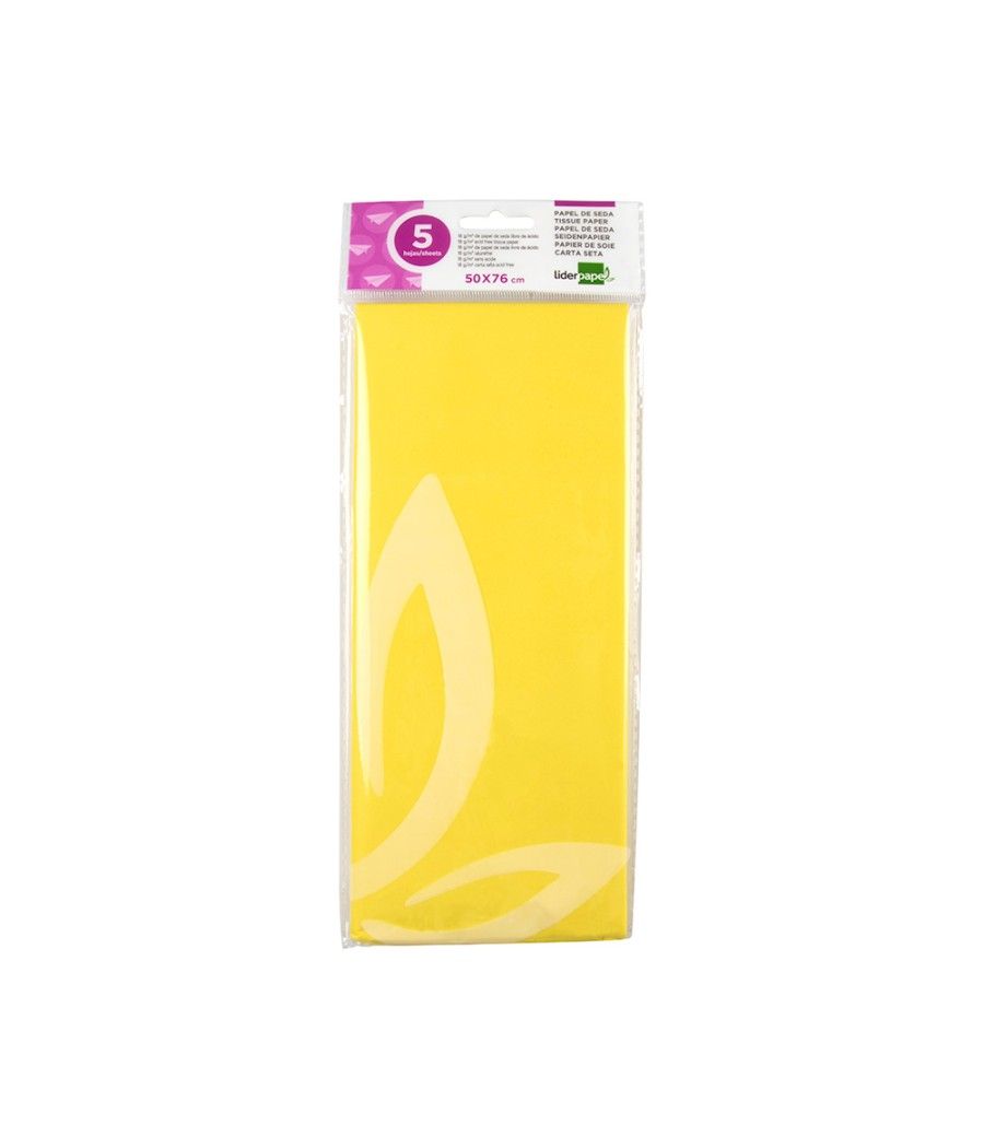 Papel seda liderpapel 52x76cm 18g/m2 bolsa de 5 hojas amarillo - Imagen 3