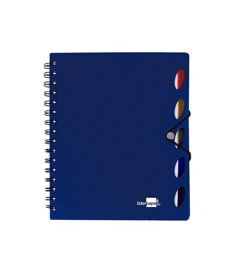 Cuaderno espiral liderpapel a5 micro executive tapa plástico 100h 80 gr cuadro 5mm 5 se paradores con gomilla azul - Imagen 3