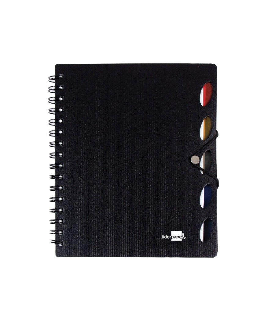 Cuaderno espiral liderpapel a5 micro executive tapa plástico 100h 80 gr cuadro 5mm 5 separadores con gomilla negro - Imagen 3