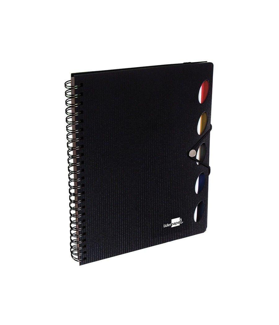 Cuaderno espiral liderpapel a5 micro executive tapa plástico 100h 80 gr cuadro 5mm 5 separadores con gomilla negro - Imagen 4