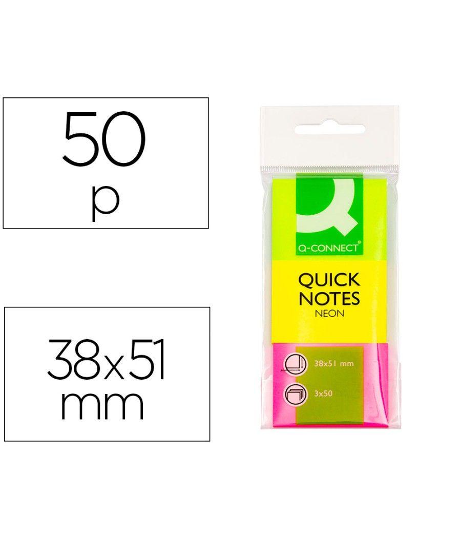Bloc de notas adhesivas quita y pon q-connect 38x51 mm neon pack de 3 unidades con 50 hojas por color - Imagen 2