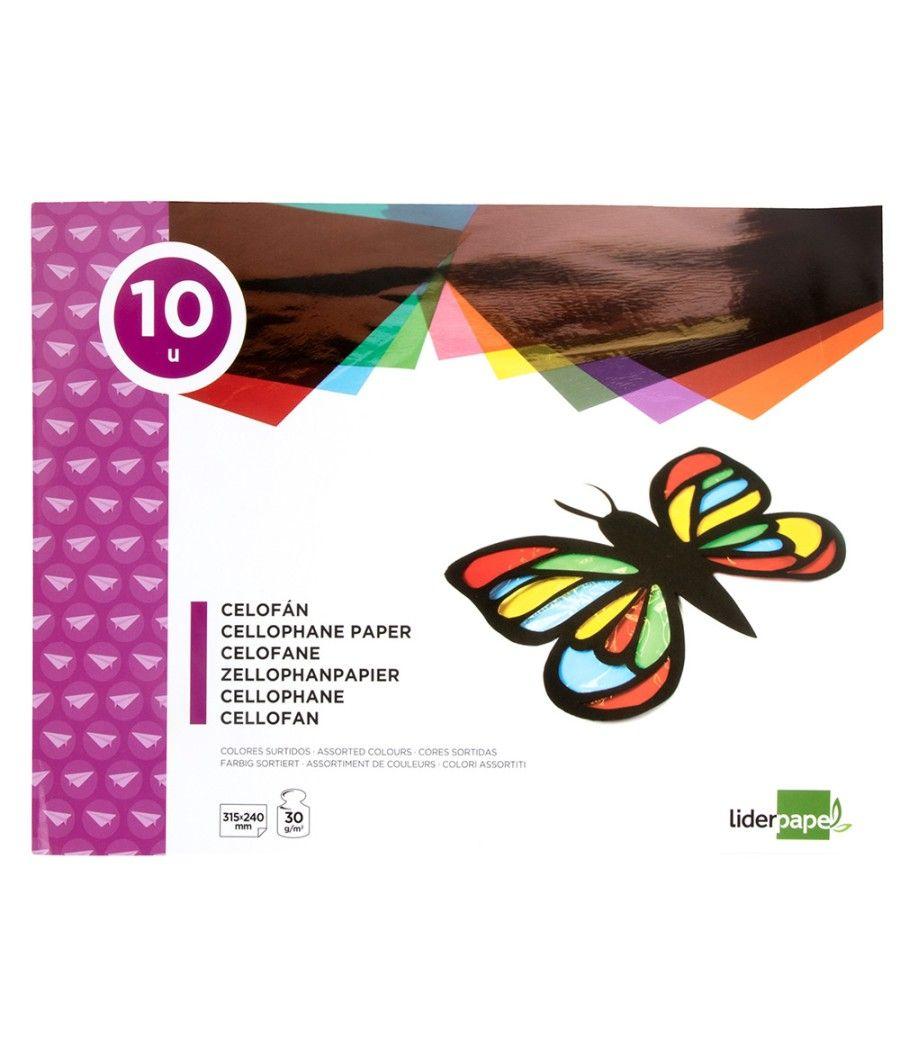 Bloc trabajos manuales liderpapel celofán 240x315mm 10 hojas colores surtidos PACK 10 UNIDADES - Imagen 3