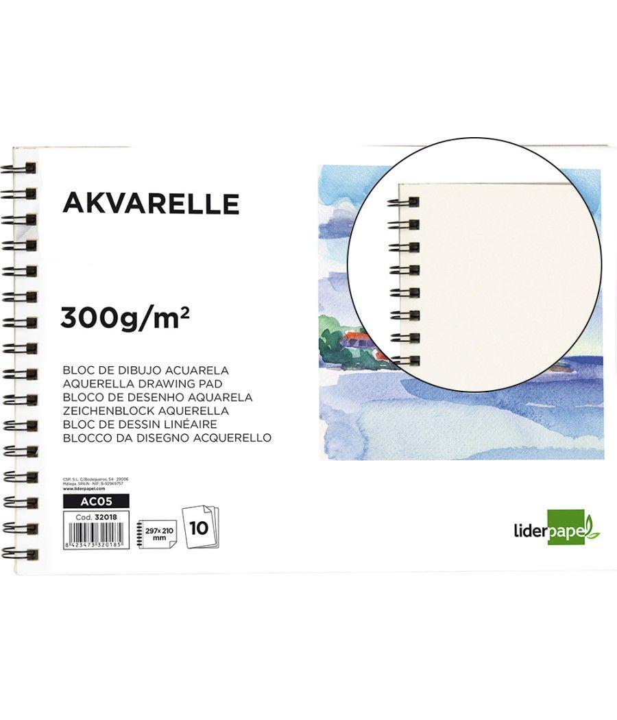 Bloc dibujo liderpapel acuarela espiral 297x210mm 10 hojas 300g/m2 sin recuadro PACK 4 UNIDADES - Imagen 2