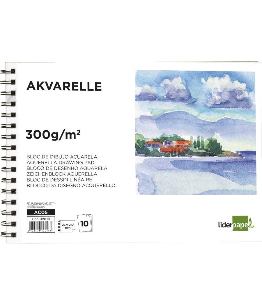 Bloc dibujo liderpapel acuarela espiral 297x210mm 10 hojas 300g/m2 sin recuadro PACK 4 UNIDADES - Imagen 3