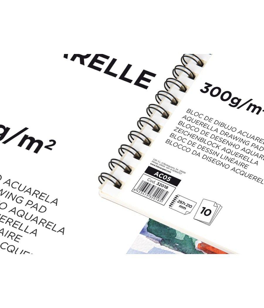 Bloc dibujo liderpapel acuarela espiral 297x210mm 10 hojas 300g/m2 sin recuadro PACK 4 UNIDADES - Imagen 5