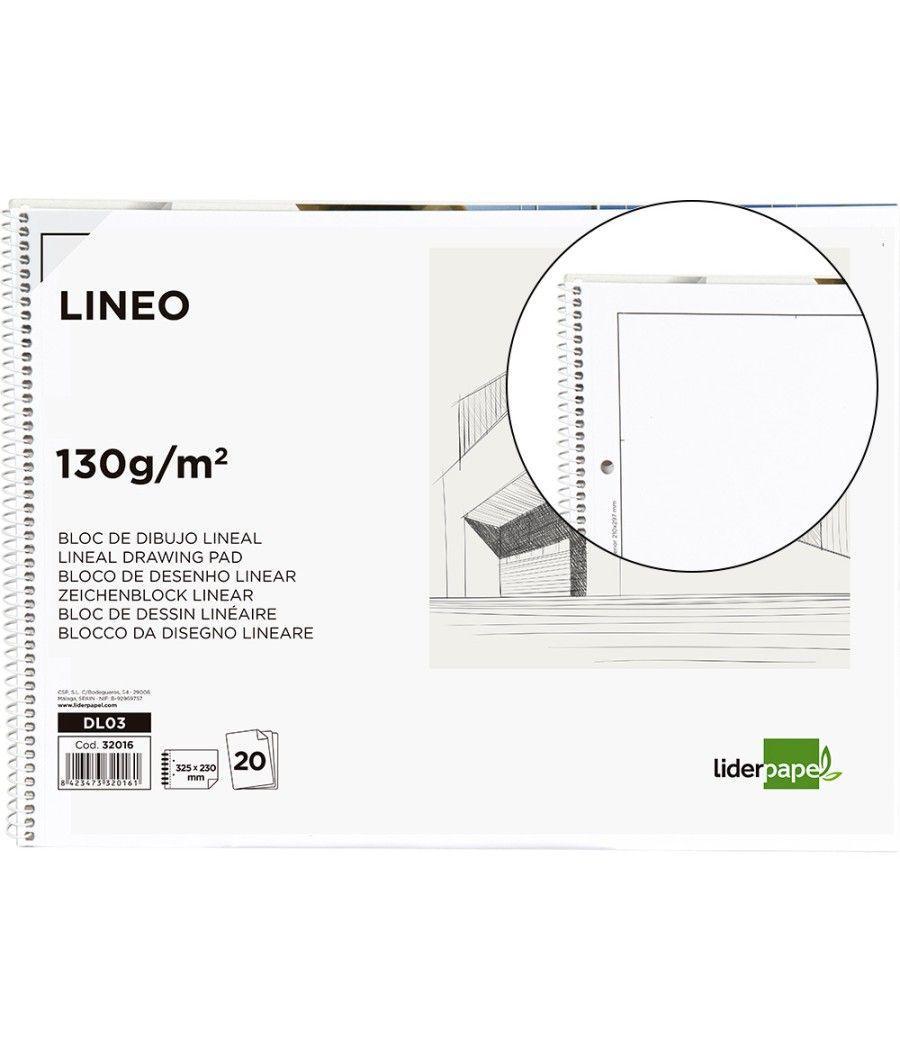 Bloc dibujo liderpapel lineal espiral 230x325mm 20 hojas 130g/m2 con recuadro 2 taladros perforado - Imagen 2