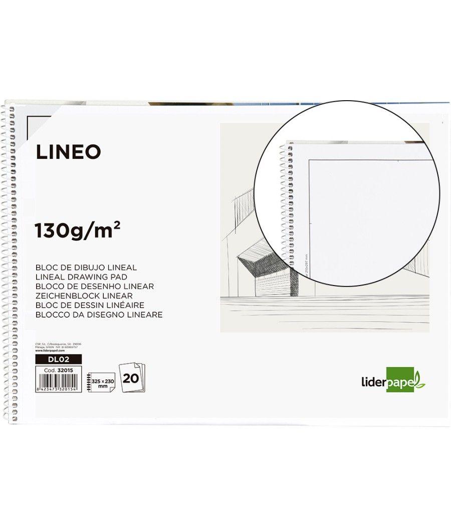 Bloc dibujo liderpapel lineal espiral 230x325mm 20 hojas 130g/m2 con recuadro perforado PACK 5 UNIDADES - Imagen 2