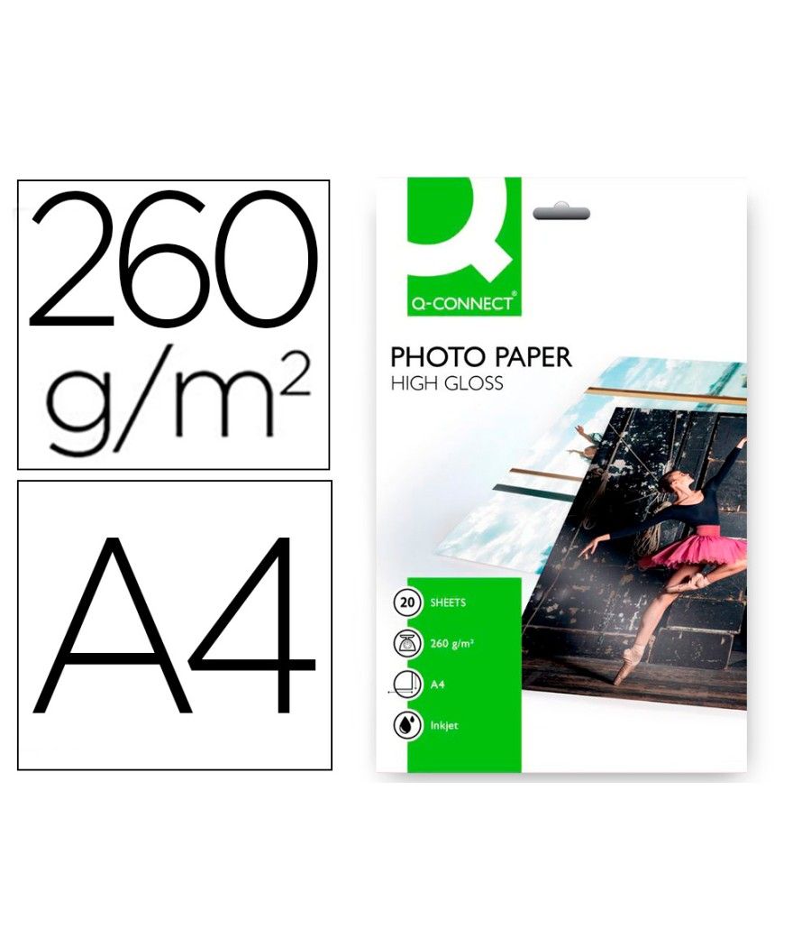 Papel q-connect foto glossy kf02163 din a4 alta calidad digital photo -para ink-jet bolsa de 20 hojas de 260 gr - Imagen 2