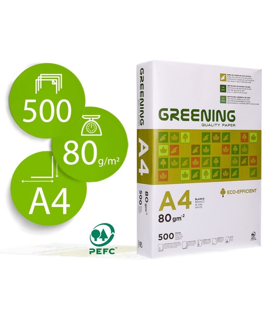 Papel fotocopiadora greening din a4 80 gramos paquete de 500 hojas PACK 5 UNIDADES - Imagen 2