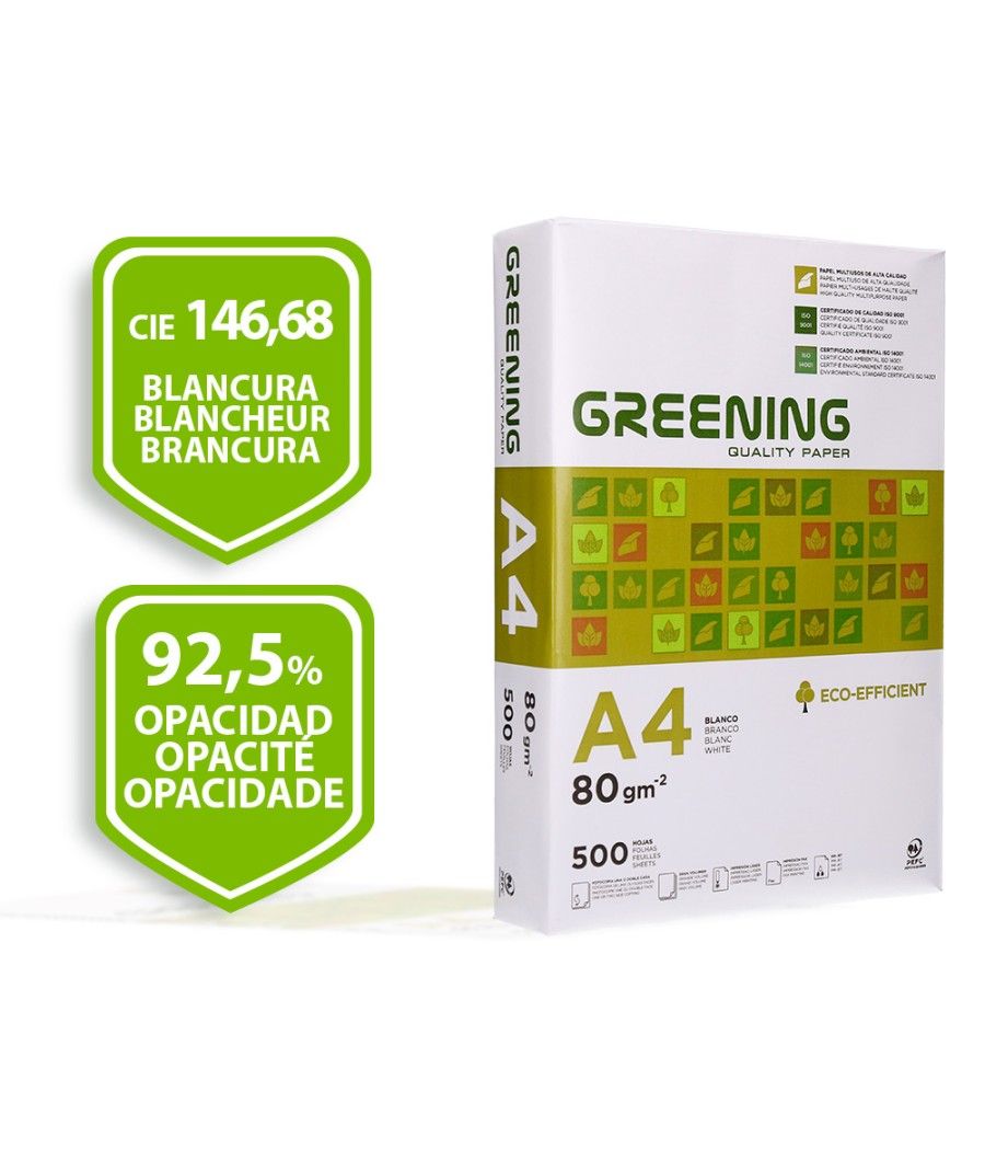 Papel fotocopiadora greening din a4 80 gramos paquete de 500 hojas PACK 5 UNIDADES - Imagen 3