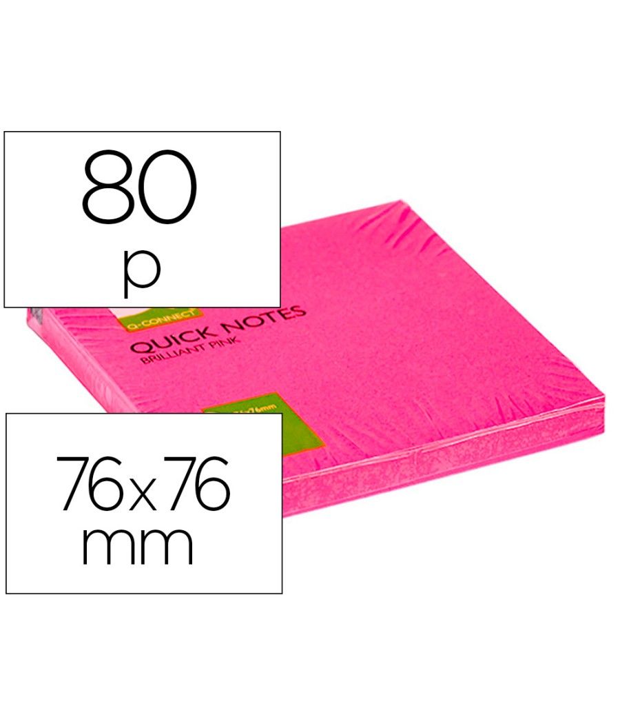 Bloc de notas adhesivas quita y pon q-connect 76x76 mm rosa neon 80 hojas PACK 6 UNIDADES - Imagen 2
