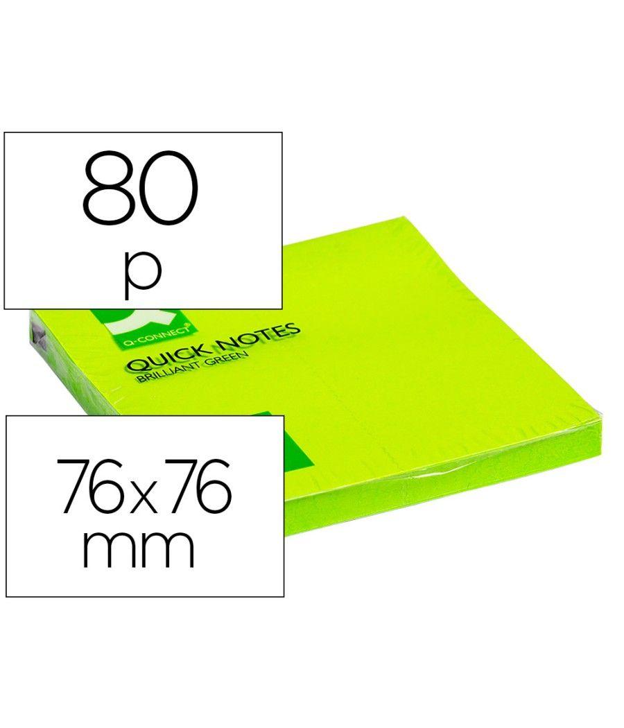 Bloc de notas adhesivas quita y pon q-connect 76x76 mm verde neon 80 hojas PACK 6 UNIDADES - Imagen 2