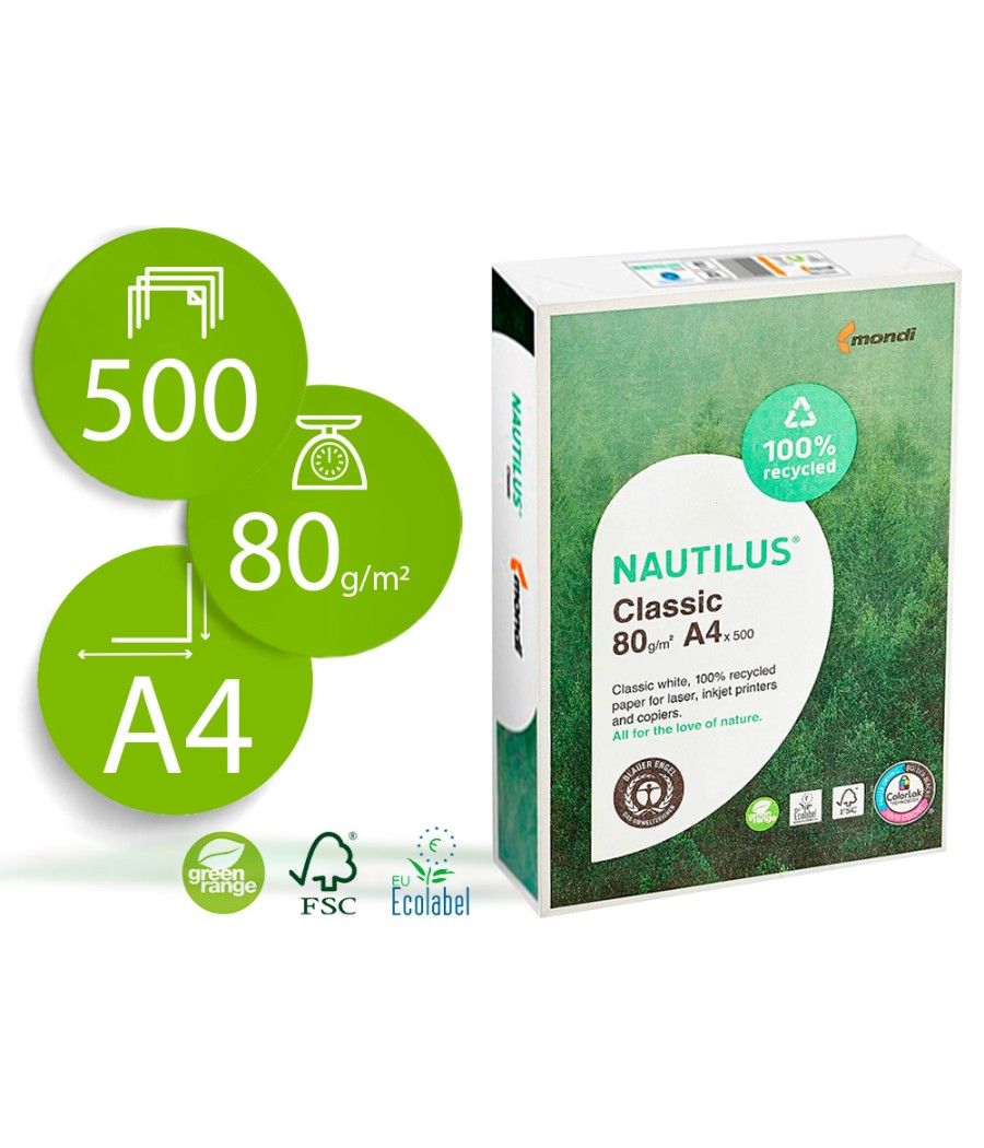 Papel fotocopiadora nautilus din a4 80 gramos -paquete de 500 hojas 100% reciclado - Imagen 2