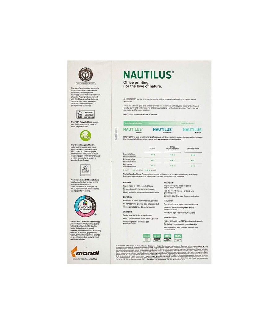 Papel fotocopiadora nautilus din a4 80 gramos -paquete de 500 hojas 100% reciclado - Imagen 6
