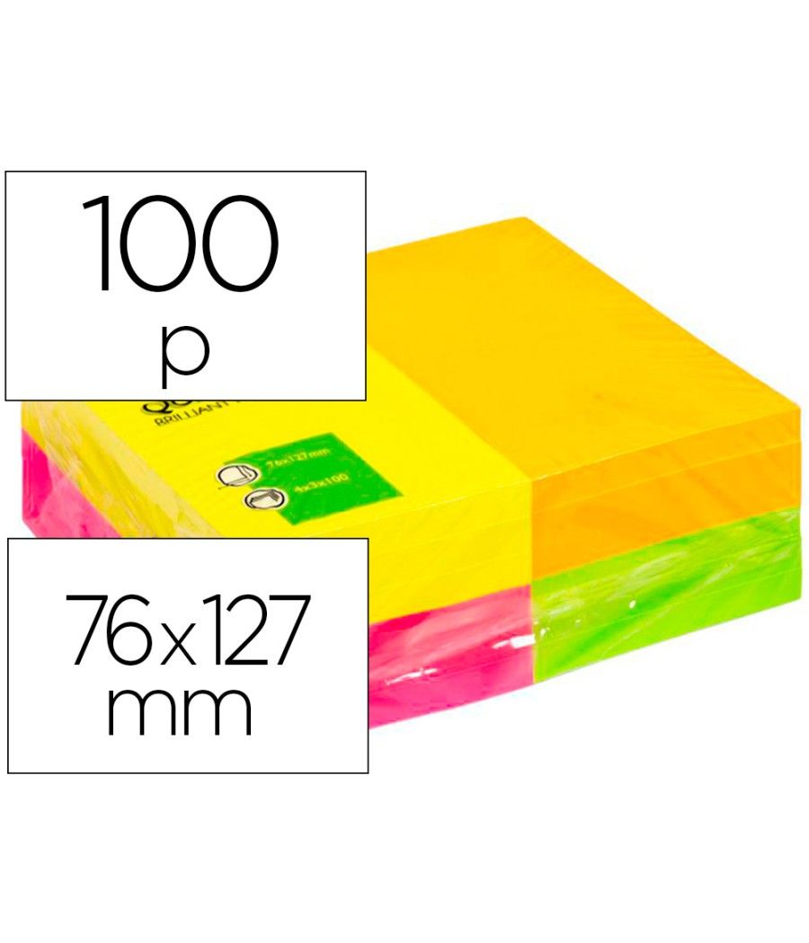 Bloc de notas adhesivas quita y pon q-connect 127x76 mm con 100hojas fluorescentes pack de 12 -surtidas en 4 colores - Imagen 2