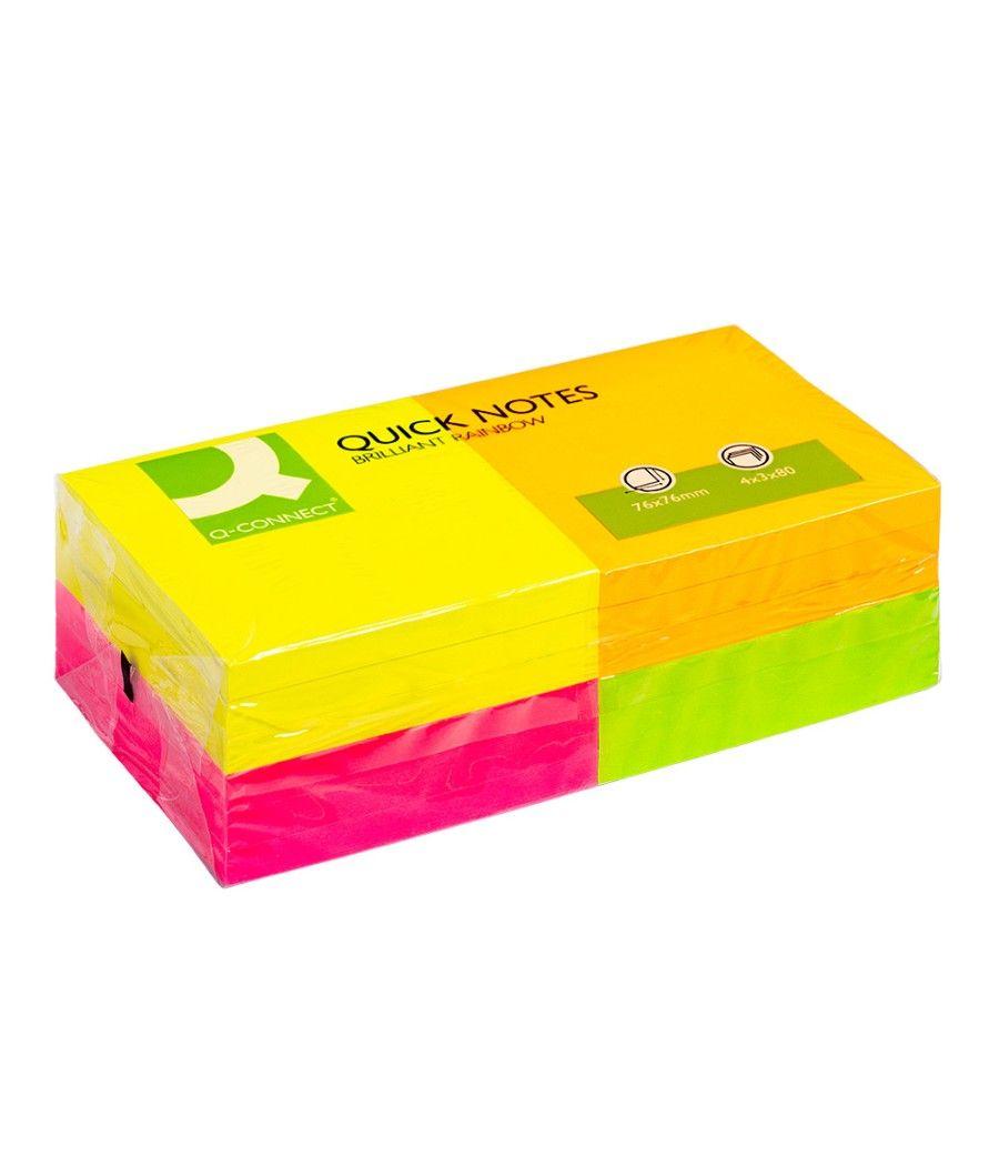 Bloc de notas adhesivas quita y pon q-connect 76x76 mm con 80 hojas fluorescentes pack de 12 surtidas en 4 colores - Imagen 3