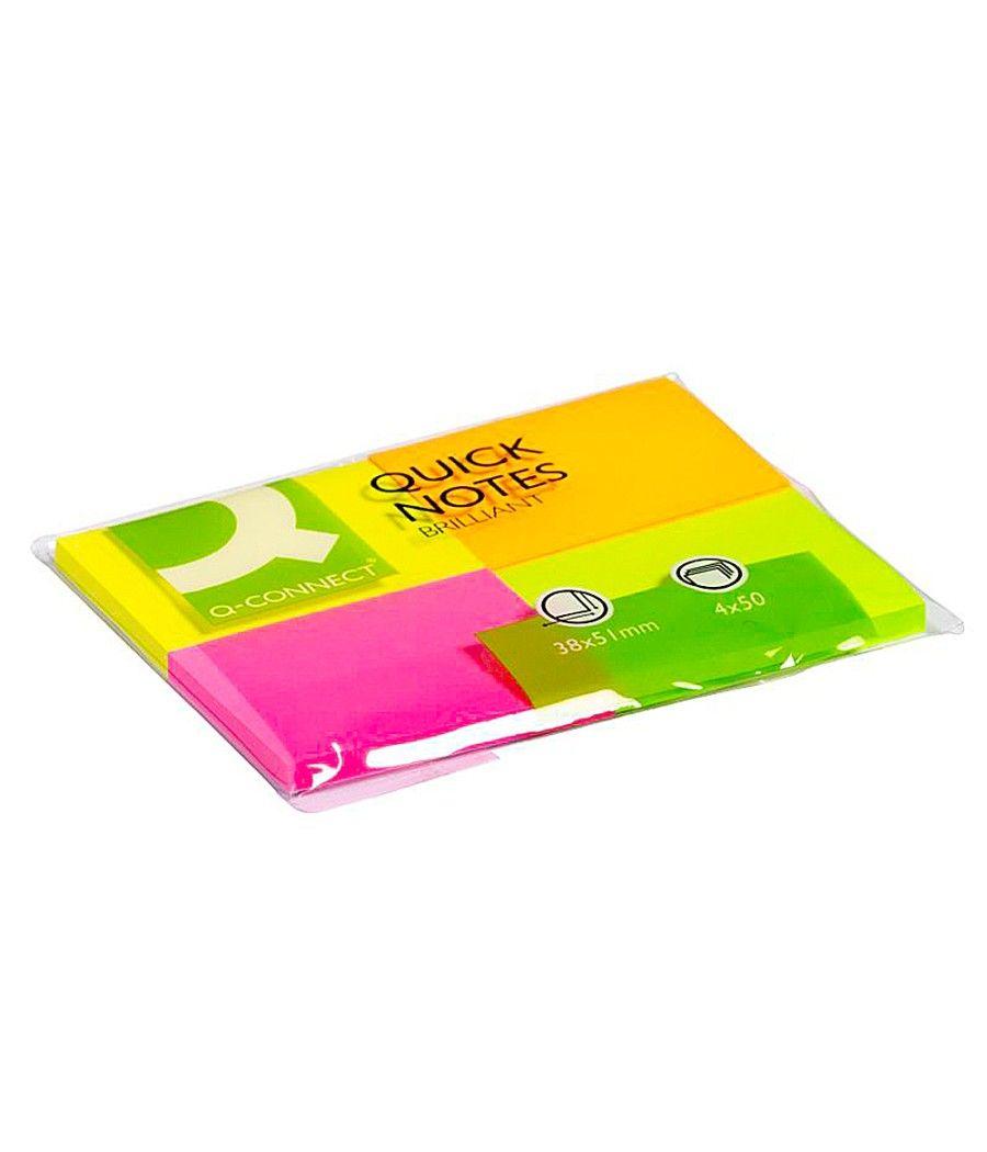 Bloc de notas adhesivas quita y pon q-connect 38x51 mm con 50 hojas fluorescentes pack de 4 unidades PACK 10 UNIDADES - Imagen 3