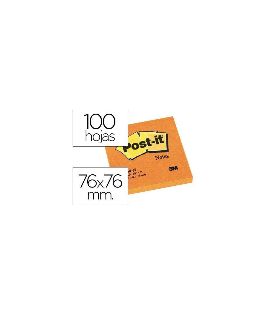 Bloc de notas adhesivas quita y pon post-it 76x76 mm naranjaneon con 100 hojas PACK 6 UNIDADES - Imagen 2