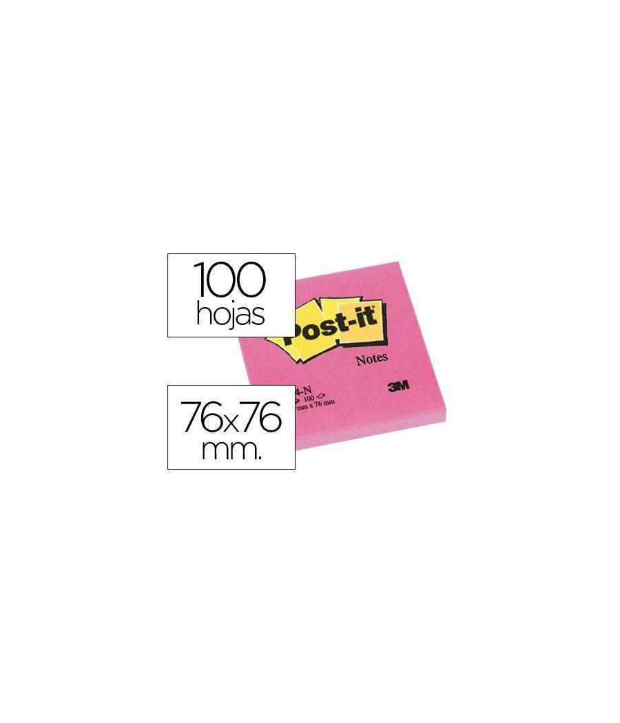 Bloc de notas adhesivas quita y pon post-it 76x76 mm fucsia neon con 100 hojas PACK 6 UNIDADES - Imagen 2