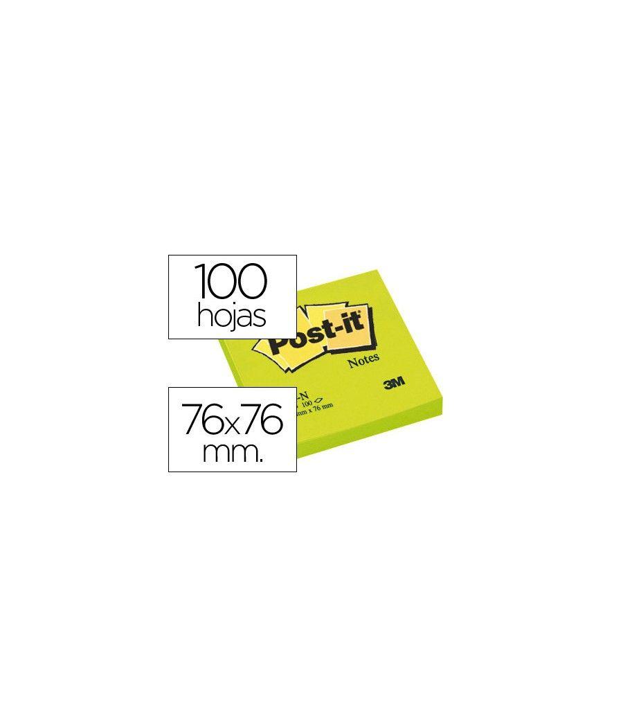 Bloc de notas adhesivas quita y pon post-it 76x76 mm verde neon con 100 hojas PACK 6 UNIDADES - Imagen 2