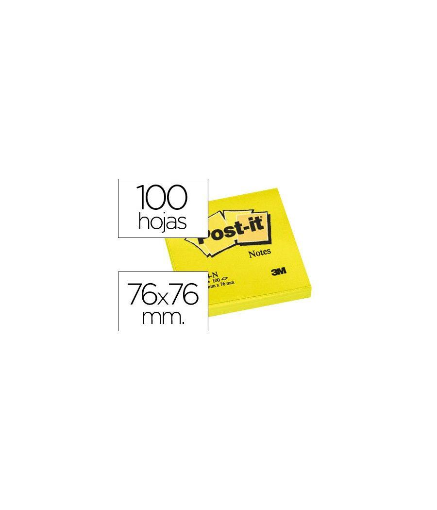 Bloc de notas adhesivas quita y pon post-it 76x76 mm amarillo neon con 100 hojas PACK 6 UNIDADES - Imagen 2