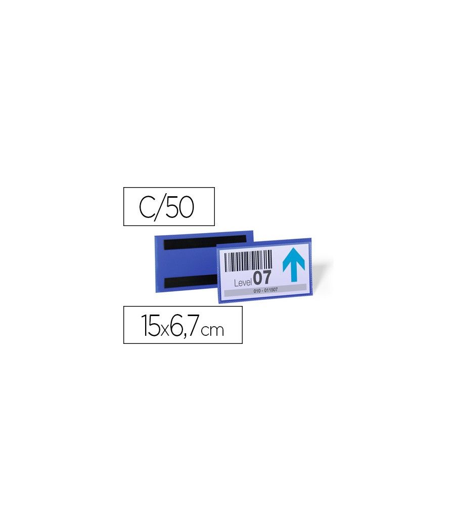 Funda durable magnética 150x67 mm plástico azul ventana transparente pack de 50 unidades - Imagen 1