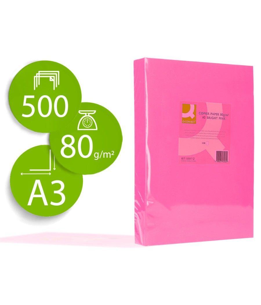 Papel color q-connect din a3 80gr rosa intenso paquete de 500 hojas - Imagen 1