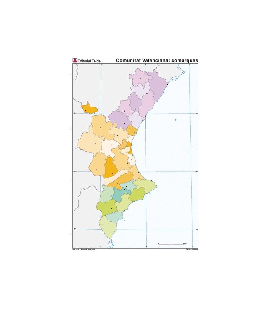 Mapa mudo color din a4 comunidad valenciana politico PACK 100 UNIDADES - Imagen 2