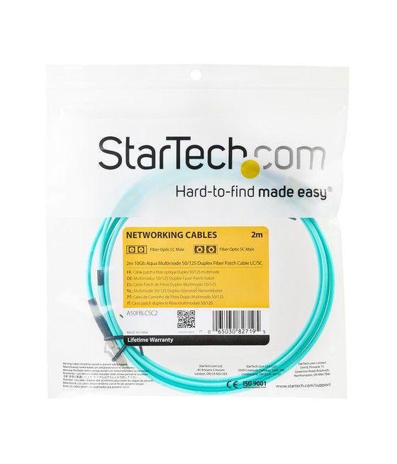 StarTech.com Cable de Fibra Óptica LC a LC de 2m Dúplex Multimodo 50/125 LSZH de 10Gb - Aqua - Imagen 4