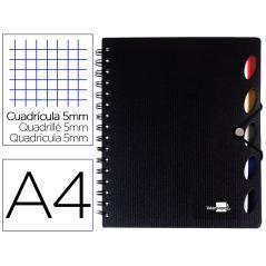 Cuaderno espiral liderpapel a4 micro executive tapa plástico 100h 80 gr cuadro 5mm 5 separadores con gomilla negro - Imagen 1