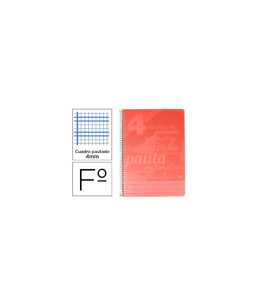 Cuaderno espiral liderpapel folio pautaguia tapa plástico 80h 75gr cuadro pautado 4mm con margen color rojo PACK 5 UNIDADES - Im