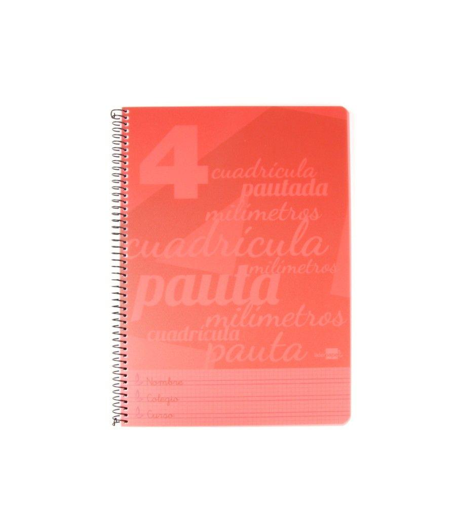 Cuaderno espiral liderpapel folio pautaguia tapa plástico 80h 75gr cuadro pautado 4mm con margen color rojo PACK 5 UNIDADES - Im