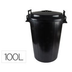 Cubo de basura negro con tapa para bolsas 85x105cm 100 litros - Imagen 1