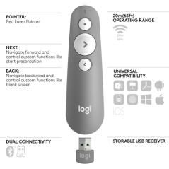 Logitech R500 Laser Presentation Remote apuntador inalámbricos Bluetooth/RF Gris - Imagen 5