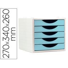 Fichero cajones de sobremesa q-connect 5 cajones color azul pastel 270x340x260 mm - Imagen 1