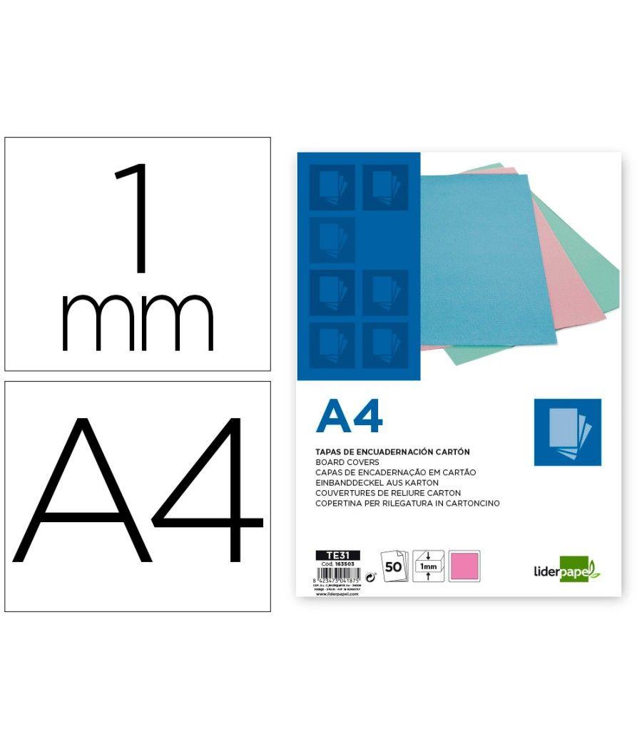 Tapa encuadernación liderpapel cartón a4 1 mm rosa paquete de 50 unidades - Imagen 1
