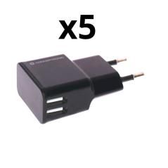 KIT 5 UNIDADES CARGADOR NORTESS USB DE PARED 2.4A 2 PUERTOS 5V COLOR NEGRO - Imagen 1