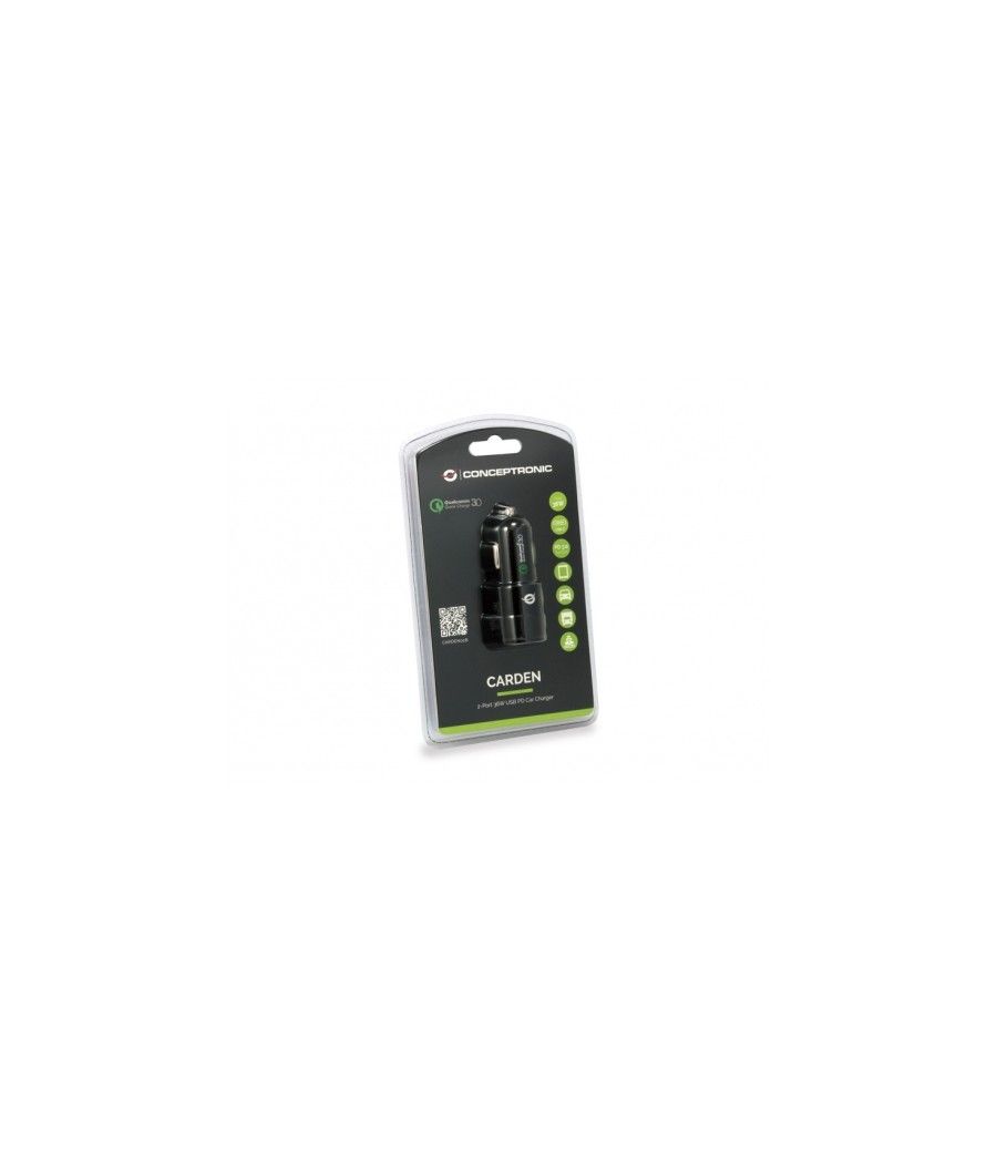 CARGADOR RAPIDO COCHE CONCEPTRONIC CARDEN02B USB-C + USB A 5V/2.4A 9V/2A 12V/1.5A 36W - Imagen 1