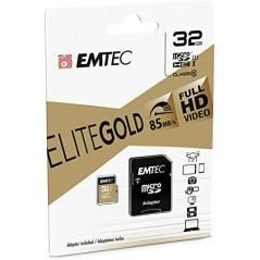 MEMORIA SD MICRO 32GB EMTEC ELITE GOLD 85MB/S SD + ADAPTER CLASS 10 UHS1 U1 ECMSDM32GHC10GP - Imagen 1