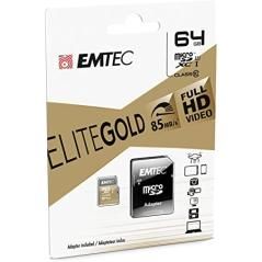 MEMORIA SD MICRO 64GB EMTEC ELITE GOLD 85MB/S SD + ADAPTER CLASS 10 UHS1 U1 ECMSDM64GXC10GP - Imagen 1