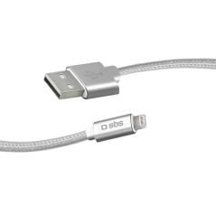 CABLE USB SBS USB 2.0 A LIGHTNING 1M PLATA TRENZADO CONECTOR METAL - Imagen 1