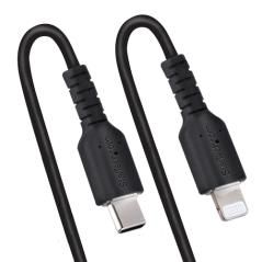 StarTech.com Cable de 50cm USB-C a Lightning MFi, Cable USB Tipo C Rizado de Carga Negro para iPhone, con Recubrimiento de TPE, 