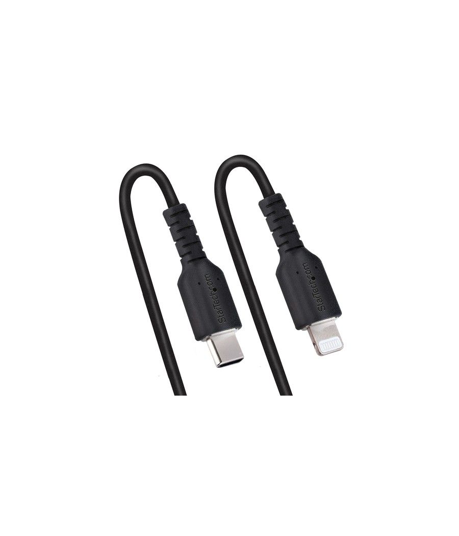 StarTech.com Cable de 50cm USB-C a Lightning MFi, Cable USB Tipo C Rizado de Carga Negro para iPhone, con Recubrimiento de TPE, 