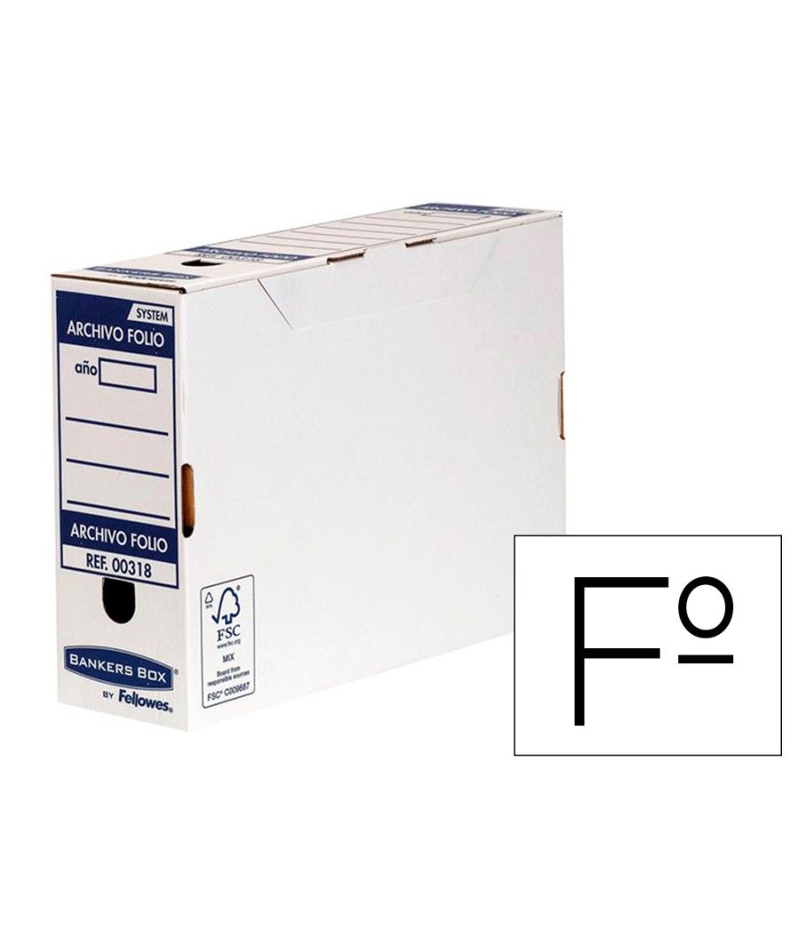 Caja archivo definitivo fellowes folio cartón reciclado 100% lomo 100 mm montaje automático color azul - Imagen 1