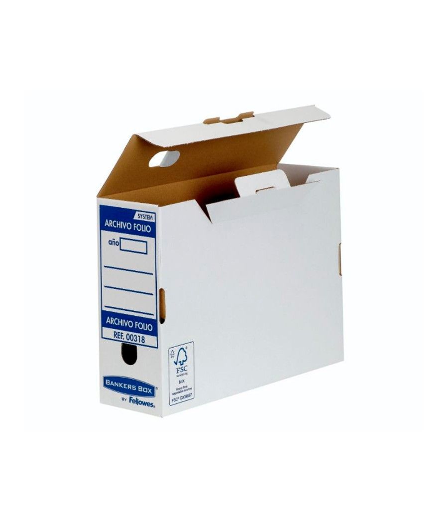 Caja archivo definitivo fellowes folio cartón reciclado 100% lomo 100 mm montaje automático color azul - Imagen 3